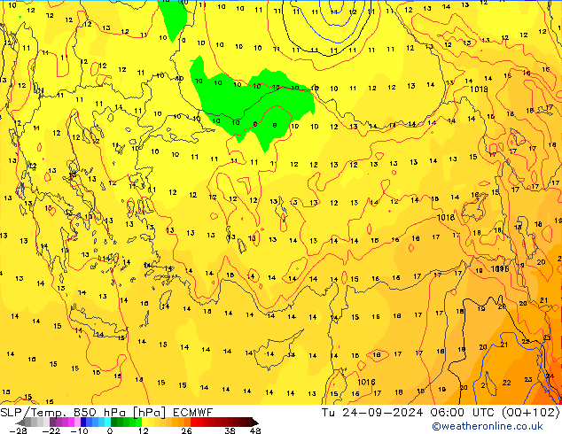 SLP/Temp. 850 hPa ECMWF Tu 24.09.2024 06 UTC