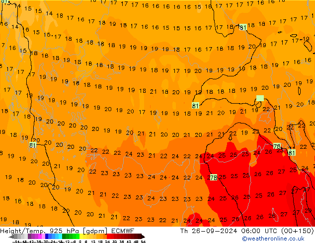 Height/Temp. 925 hPa ECMWF  26.09.2024 06 UTC