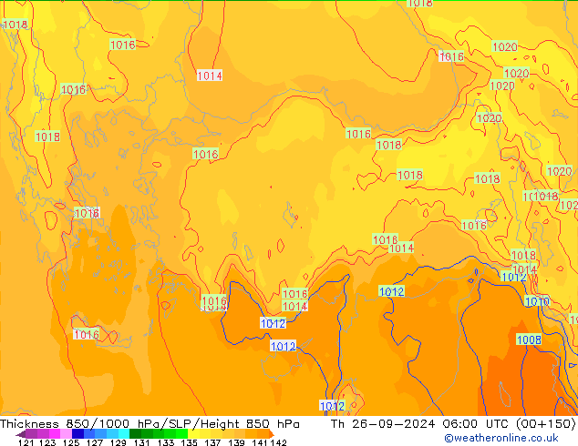 850-1000 hPa Kalınlığı ECMWF Per 26.09.2024 06 UTC