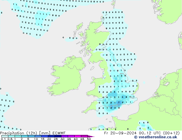 Precipitación (12h) ECMWF vie 20.09.2024 12 UTC