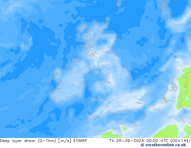 Deep layer shear (0-1km) ECMWF jeu 26.09.2024 00 UTC