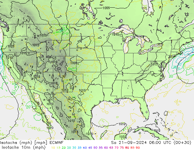 Isotachs (mph) ECMWF Sa 21.09.2024 06 UTC