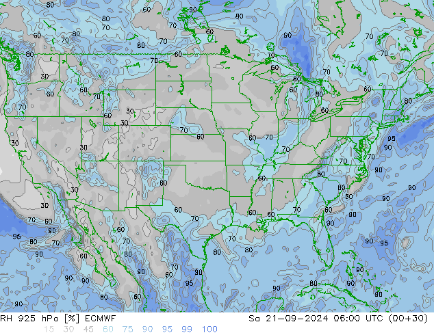 RH 925 hPa ECMWF Sa 21.09.2024 06 UTC