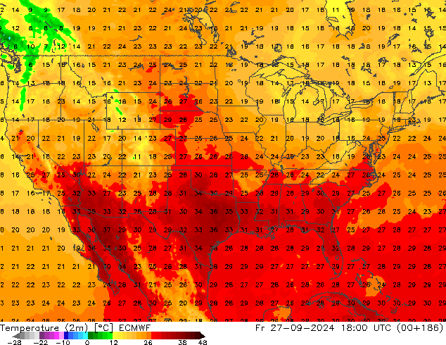 Temperatura (2m) ECMWF ven 27.09.2024 18 UTC