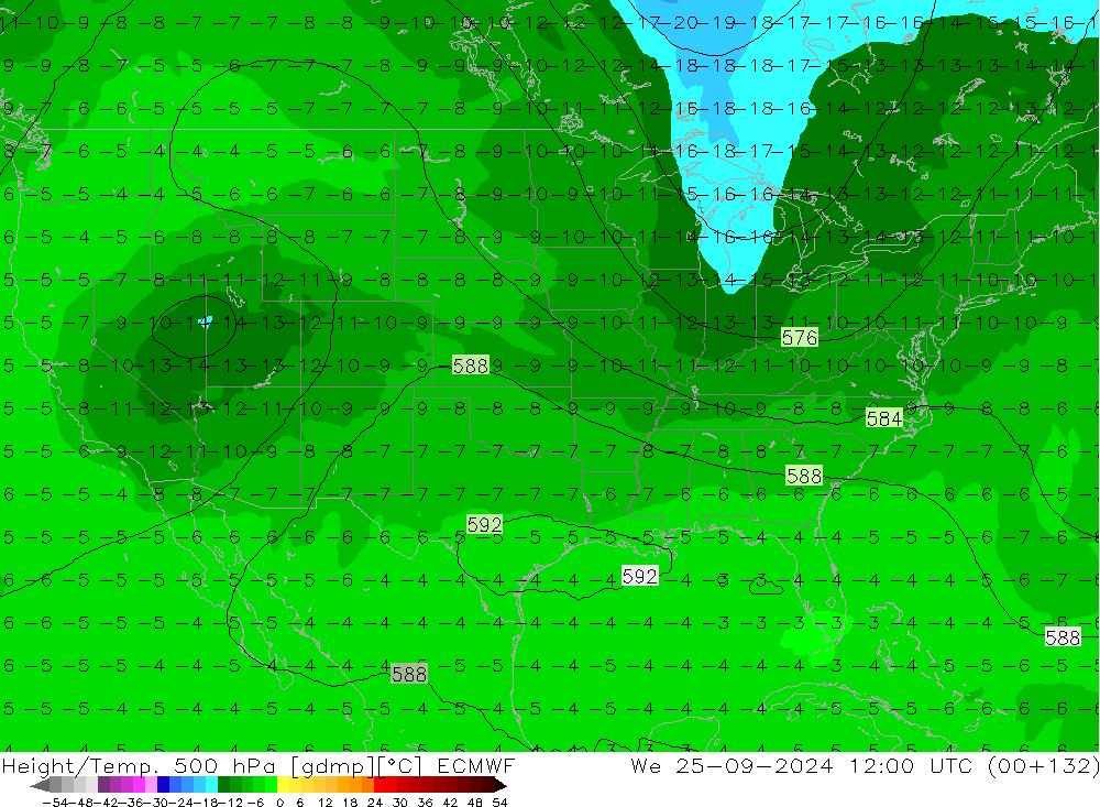 Z500/Rain (+SLP)/Z850 ECMWF mer 25.09.2024 12 UTC