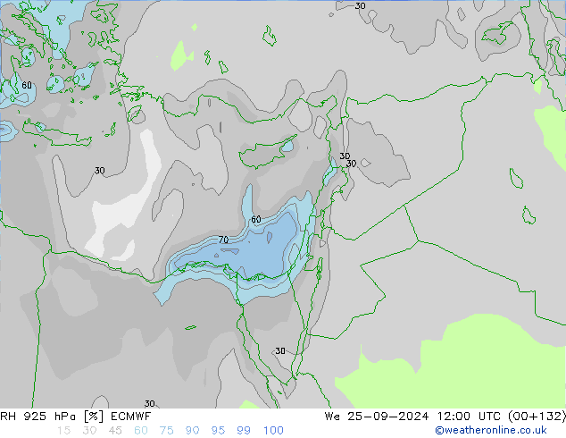 RH 925 hPa ECMWF mer 25.09.2024 12 UTC