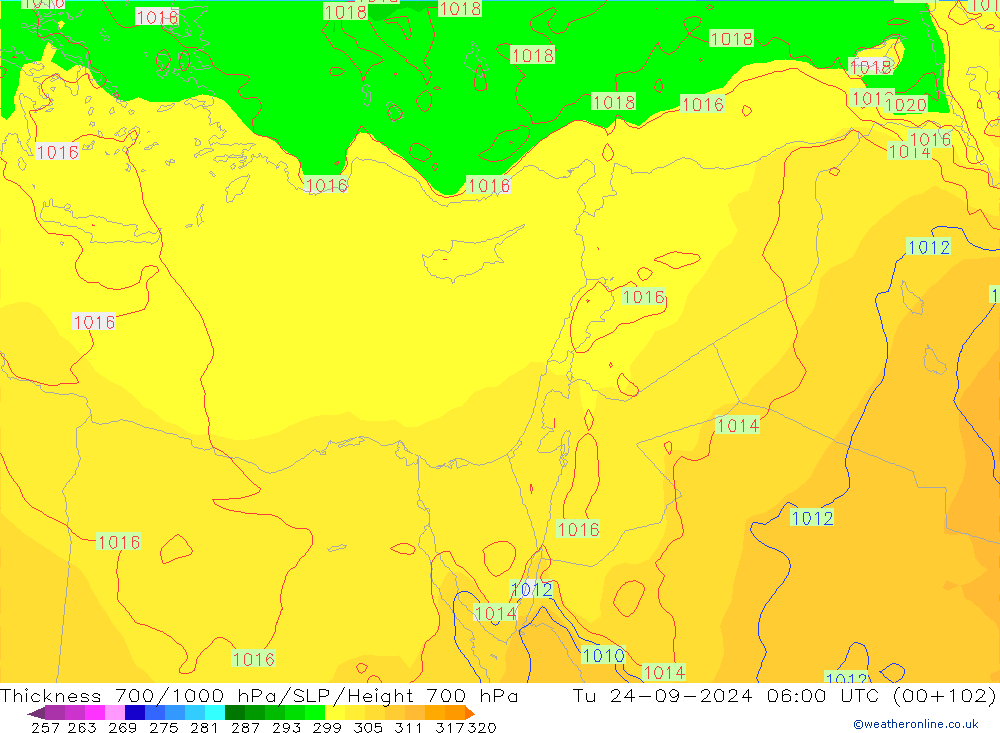 Dikte700-1000 hPa ECMWF di 24.09.2024 06 UTC