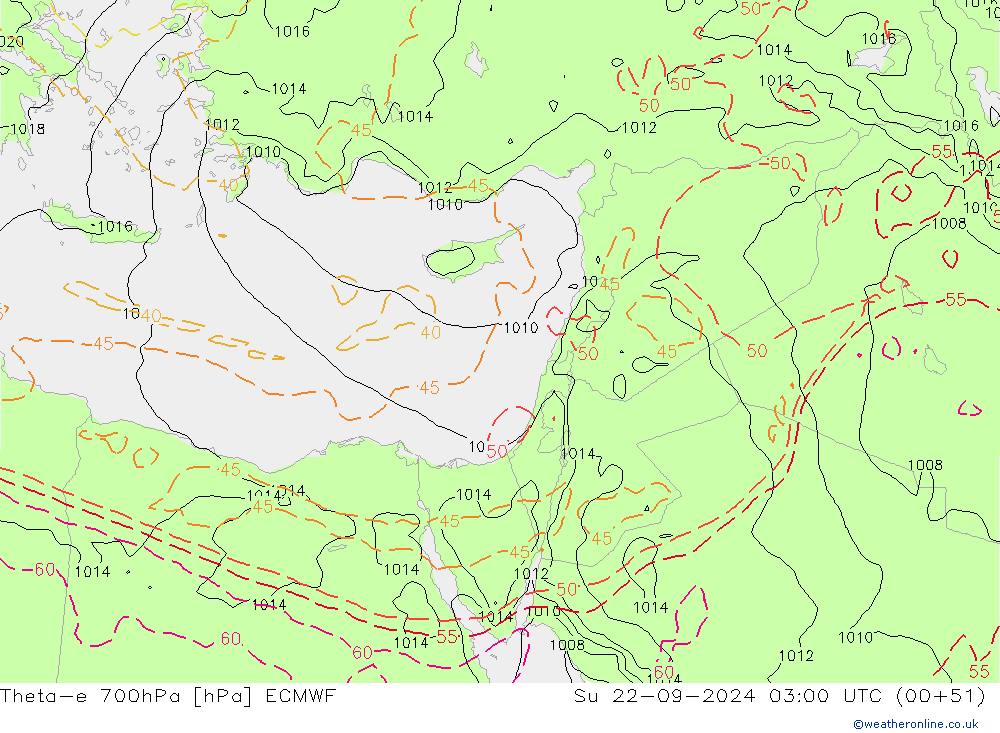 Theta-e 700hPa ECMWF So 22.09.2024 03 UTC