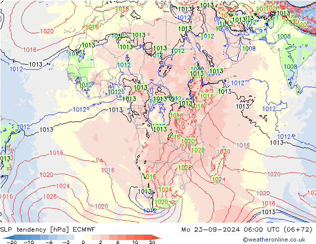 Drucktendenz ECMWF Mo 23.09.2024 06 UTC