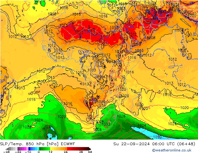 SLP/Temp. 850 hPa ECMWF Ne 22.09.2024 06 UTC