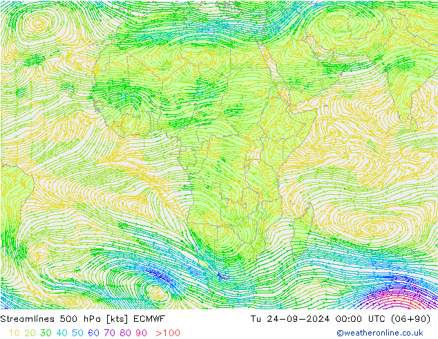 Streamlines 500 hPa ECMWF Út 24.09.2024 00 UTC