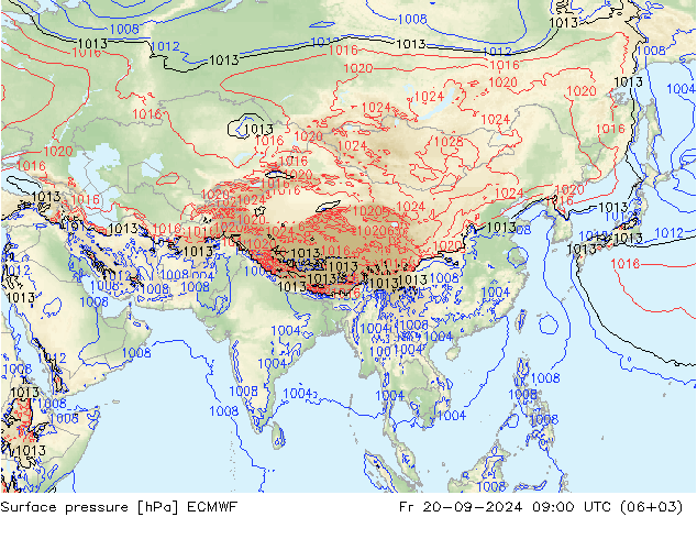 Atmosférický tlak ECMWF Pá 20.09.2024 09 UTC