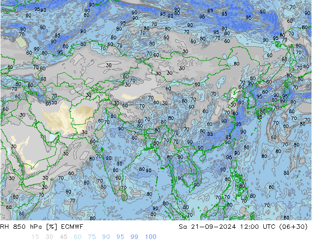 RH 850 hPa ECMWF Sa 21.09.2024 12 UTC