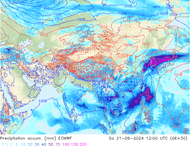 Precipitation accum. ECMWF So 21.09.2024 12 UTC