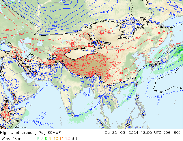 High wind areas ECMWF Вс 22.09.2024 18 UTC