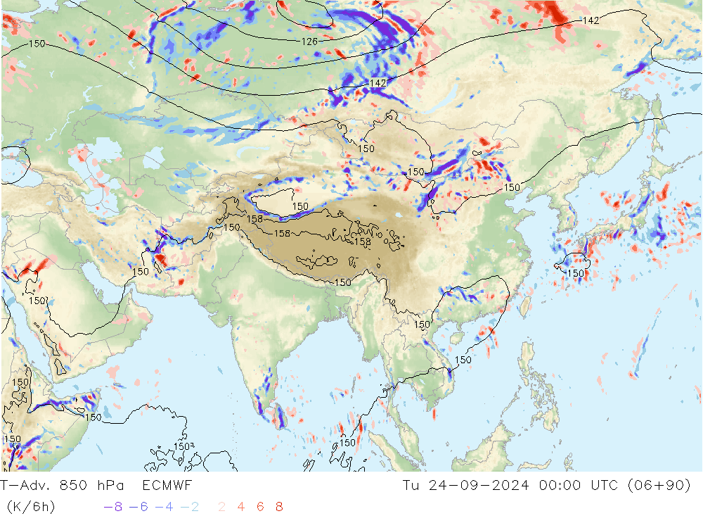 T-Adv. 850 hPa ECMWF Tu 24.09.2024 00 UTC