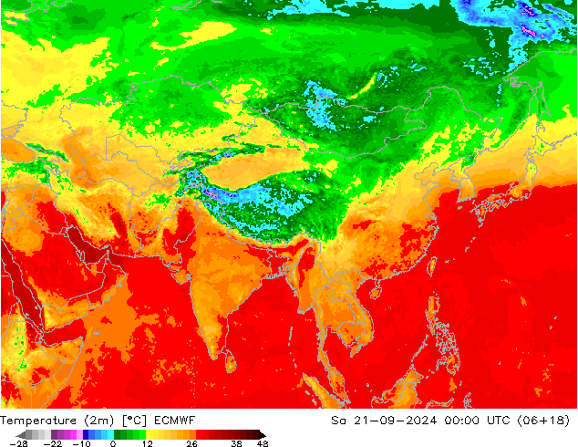 température (2m) ECMWF sam 21.09.2024 00 UTC