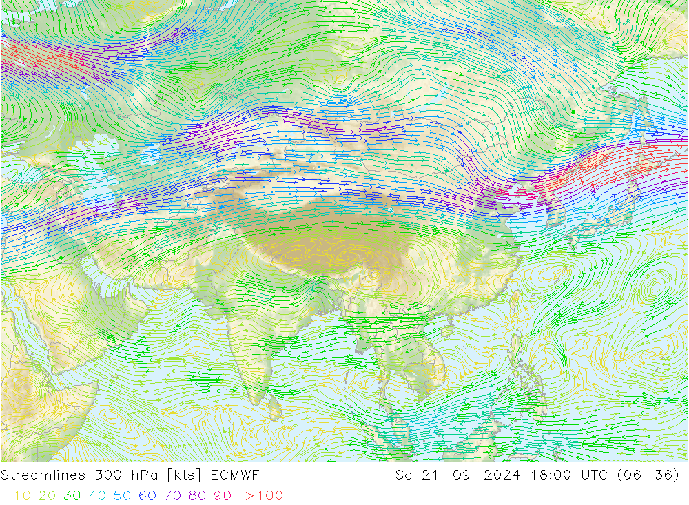 Linha de corrente 300 hPa ECMWF Sáb 21.09.2024 18 UTC