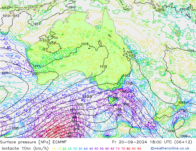 Isotachs (kph) ECMWF Sex 20.09.2024 18 UTC