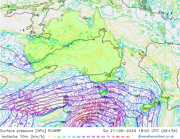 Isotachs (kph) ECMWF  21.09.2024 18 UTC