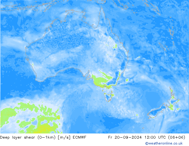 Deep layer shear (0-1km) ECMWF Cu 20.09.2024 12 UTC