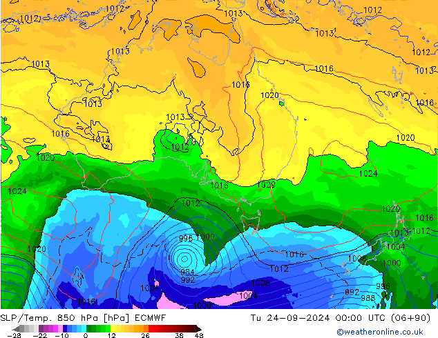 SLP/Temp. 850 hPa ECMWF  24.09.2024 00 UTC