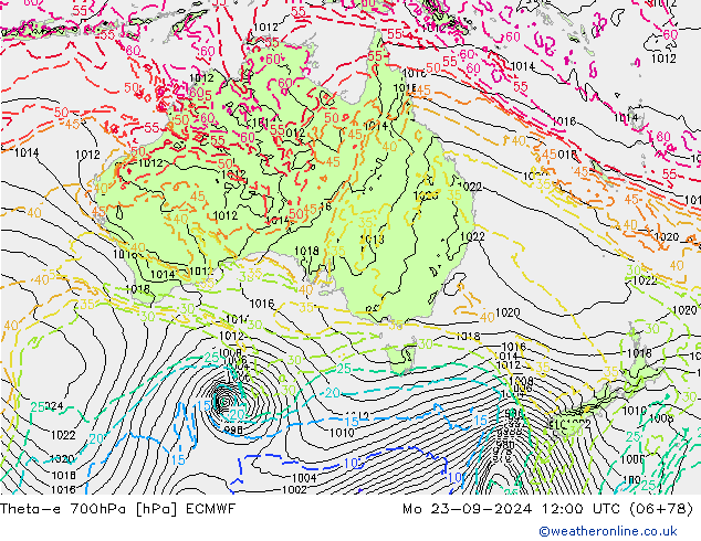 Theta-e 700hPa ECMWF  23.09.2024 12 UTC