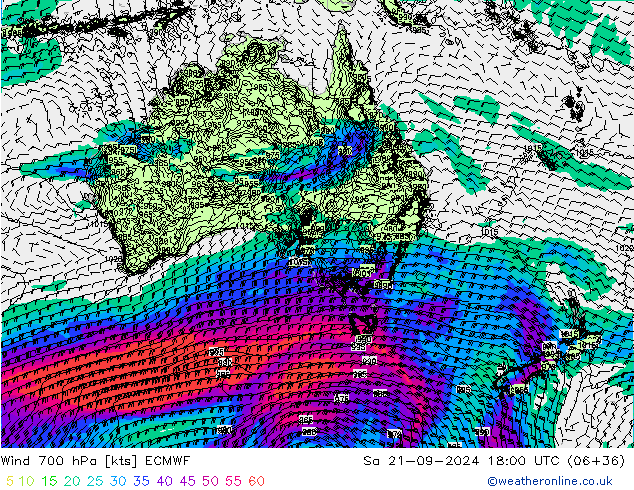 Wind 700 hPa ECMWF za 21.09.2024 18 UTC