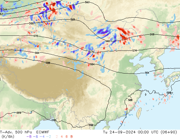 T-Adv. 500 hPa ECMWF wto. 24.09.2024 00 UTC