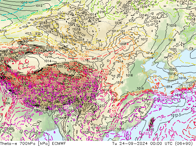 Theta-e 700hPa ECMWF wto. 24.09.2024 00 UTC