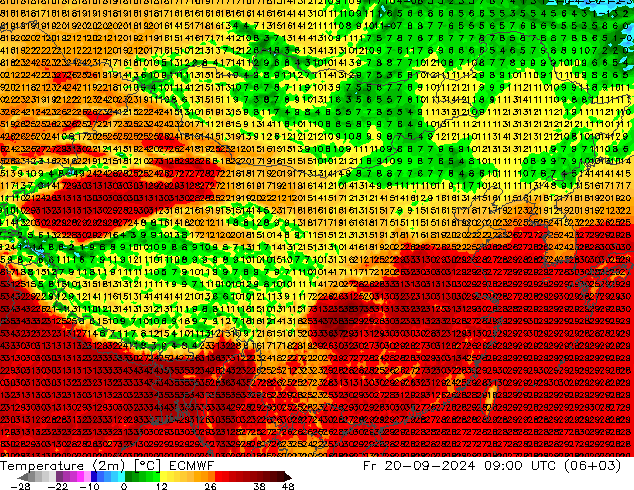 Temperature (2m) ECMWF Fr 20.09.2024 09 UTC