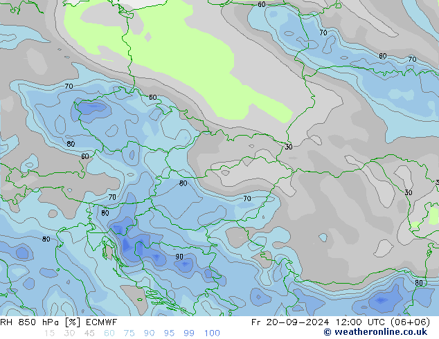 RH 850 hPa ECMWF Sex 20.09.2024 12 UTC