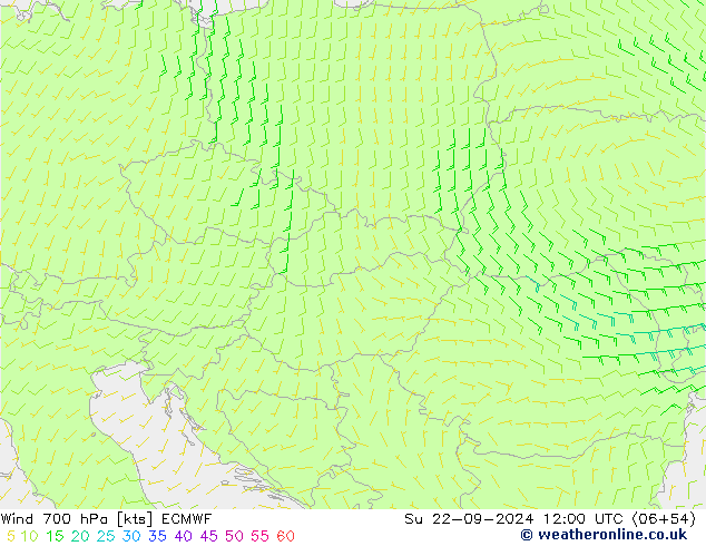 Vento 700 hPa ECMWF dom 22.09.2024 12 UTC