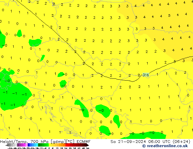 Height/Temp. 700 hPa ECMWF sab 21.09.2024 06 UTC