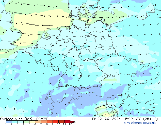 Surface wind (bft) ECMWF Fr 20.09.2024 18 UTC