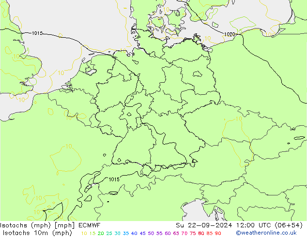 Eşrüzgar Hızları mph ECMWF Paz 22.09.2024 12 UTC