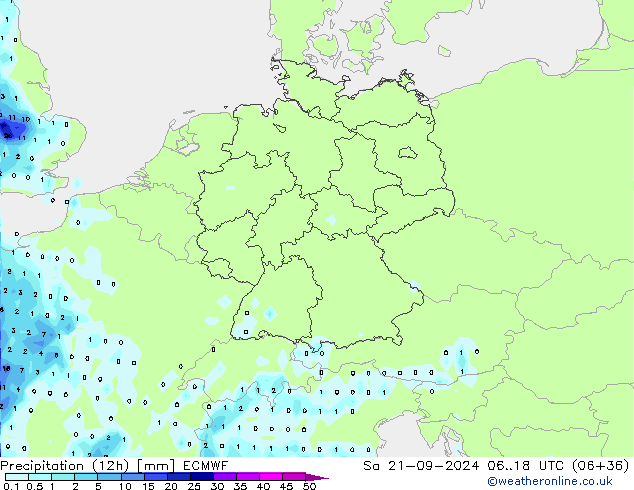 осадки (12h) ECMWF сб 21.09.2024 18 UTC