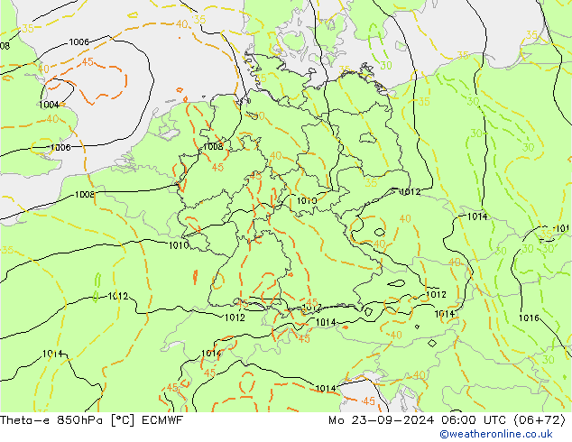 Theta-e 850hPa ECMWF lun 23.09.2024 06 UTC