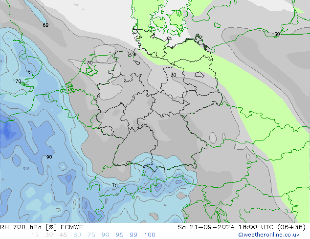 RH 700 hPa ECMWF so. 21.09.2024 18 UTC