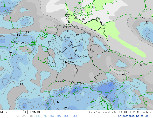 RH 850 hPa ECMWF Sa 21.09.2024 00 UTC