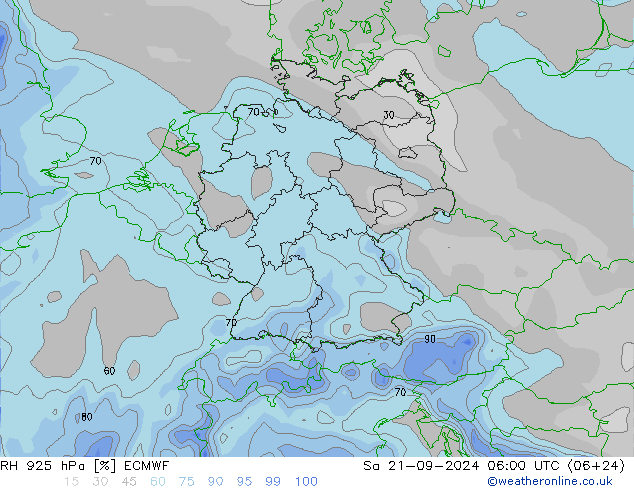 Humidité rel. 925 hPa ECMWF sam 21.09.2024 06 UTC