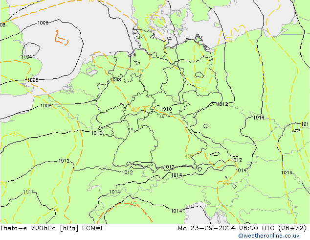 Theta-e 700hPa ECMWF Pzt 23.09.2024 06 UTC