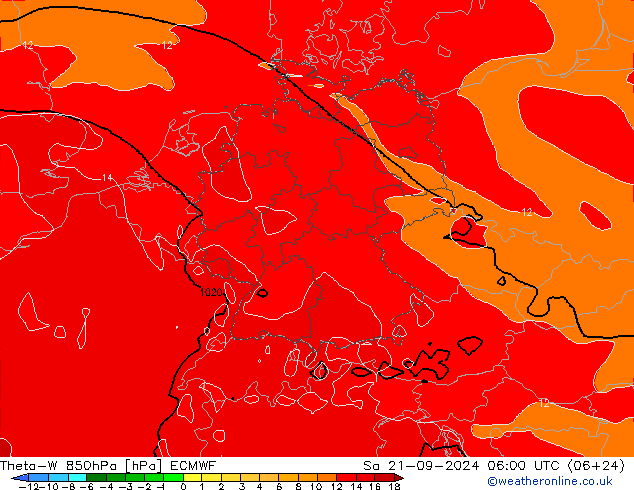 Theta-W 850hPa ECMWF Sa 21.09.2024 06 UTC