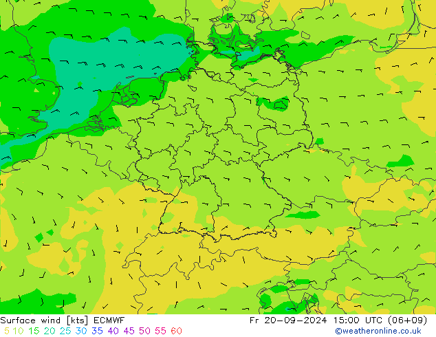 Surface wind ECMWF Pá 20.09.2024 15 UTC