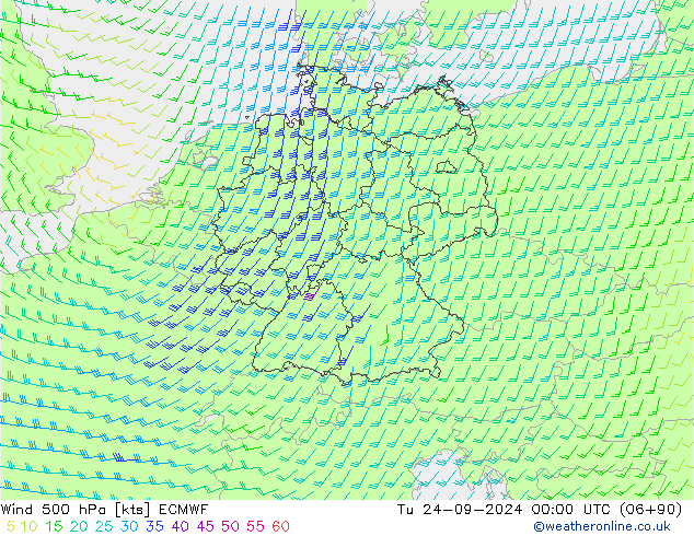 Wind 500 hPa ECMWF di 24.09.2024 00 UTC