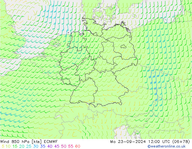 Wind 850 hPa ECMWF Mo 23.09.2024 12 UTC