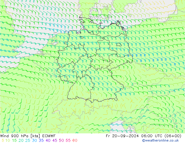 Wind 900 hPa ECMWF Fr 20.09.2024 06 UTC