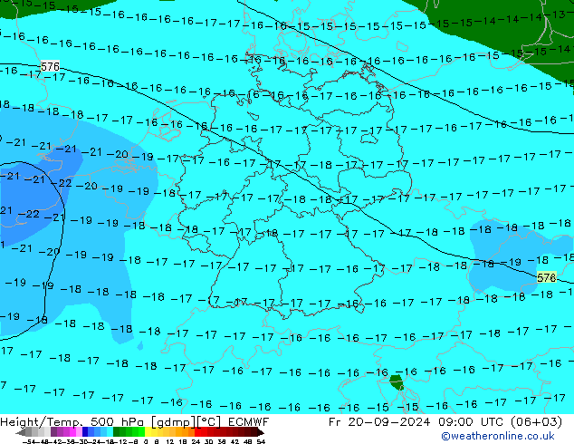 Height/Temp. 500 hPa ECMWF Fr 20.09.2024 09 UTC