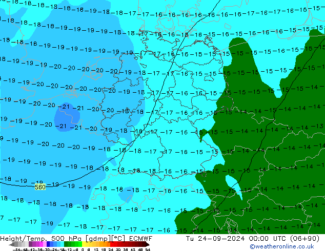 Height/Temp. 500 hPa ECMWF Tu 24.09.2024 00 UTC