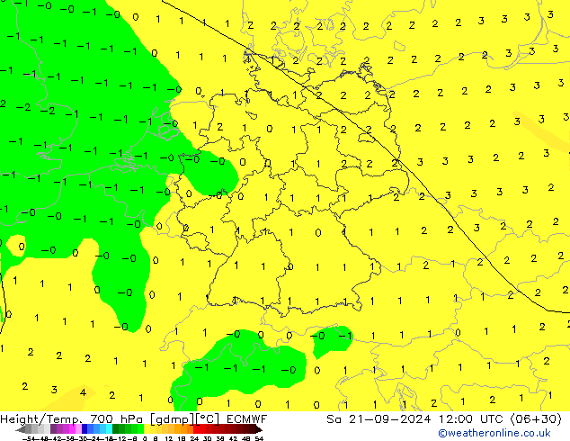 Hoogte/Temp. 700 hPa ECMWF za 21.09.2024 12 UTC